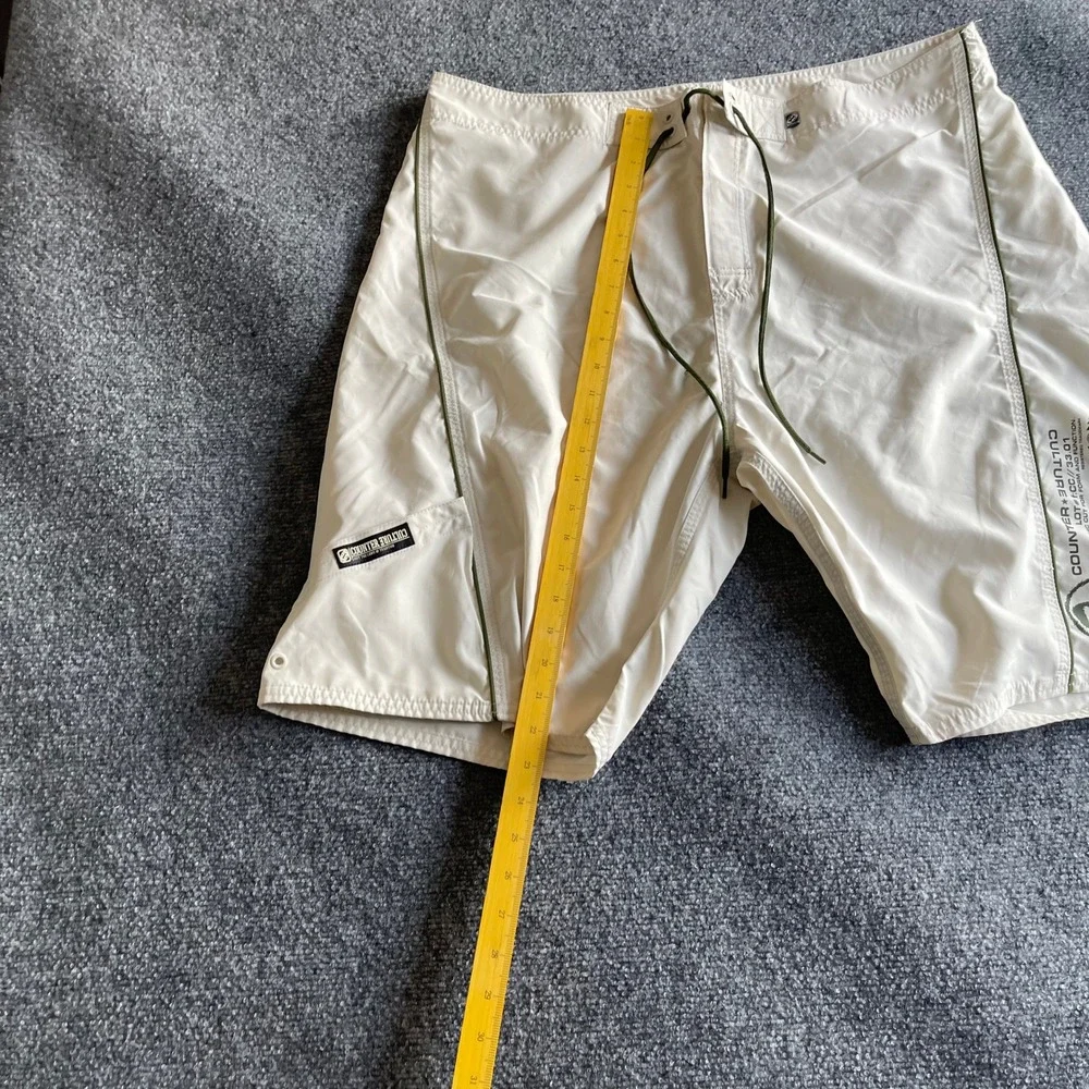 Counter‎ Culture Mens Board Shorts Size 38 Off White Green Graphic Swim Trunks